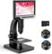 Microscopio digital con pantalla LCD de 7 pulgadas, doble lente 500-2000X, cámara de 12 MP con cámara 32G TF luz de 11 LED portátil recargable para ciencia y biología, escuela e investigación