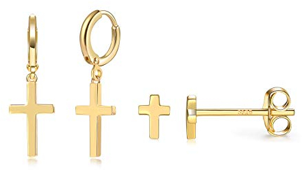 CERSLIMO Ohrstecker Gold, Klein Kreuz Ohrringe Creolen Set Ohrstecker Herren Damen