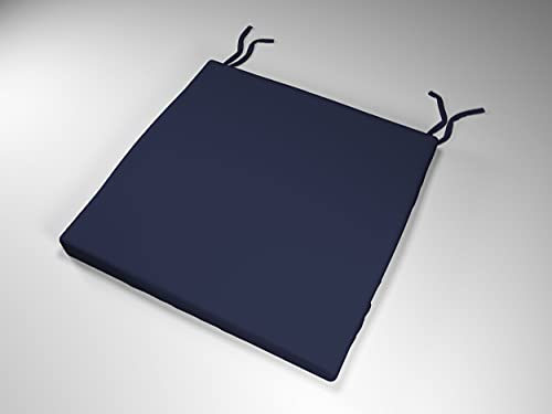 Tom'Shop Sitzkissen [Dunkel Blau, 40x40x4cm, 2 Stück, glatt] Stuhlkissen gefüllt für Indoor und Outdoor Gartenkissen mit Bändern