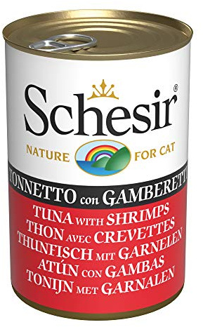 Schesir, Cibo Umido per Gatti Adulti al Gusto Tonnetto con Gamberetti Preparato in Morbida Gelatina - Totale 0,84Kg (6 Lattine da 140G)