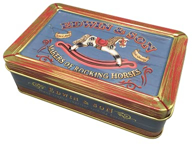 MediMuc Kleine Rechteckdose Edwin & Son - Keksdose mit Aufschrift Edwin & Son im Retro-Look mit vielen Details - Vol. 0,67l - Maße: (L x B x H): 14,5 x 9,3 x 5,0cm