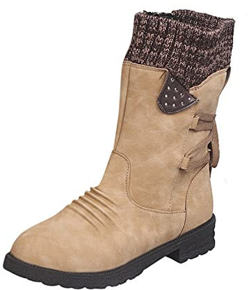 Dantazz Botas de invierno para mujer con tacón, botas de nieve, botas largas, estilo retro, botas con cordones, con cremallera, resistentes al agua, botas medianas de becerro, antideslizantes, botas