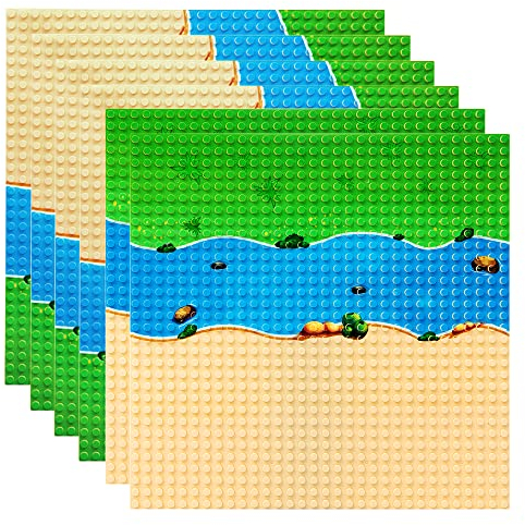 Lekebaby 6 Platten-Set Grünland Fluss Bauplatte, 25 * 25cm Grundplatte 100% Kompatibel mit Meisten Marken Dschungel Wildlife Platte, 4 Kurve/ 2 Gerade
