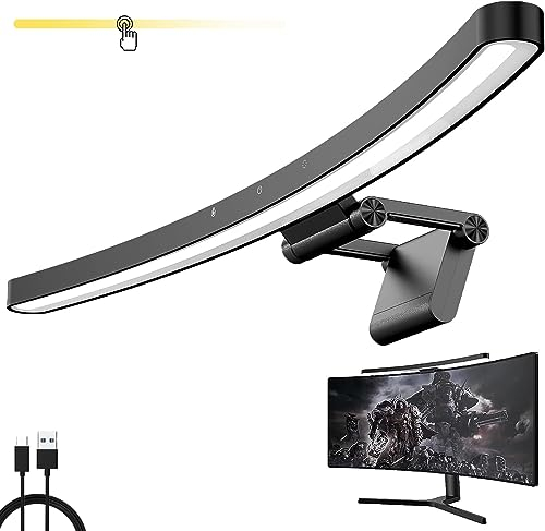 Barra de Luz LED Curva 55cm para Monitor, Lámpara de Monitor USB con Control Táctil, Regulación Continua (Luminosidad/Color) & Memoria, Sin Deslumbramiento, Compatible con la Mayoría de Monitores