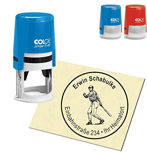 Stempel Adressstempel personalisiert - Baseball - rund ∅ 40mm Automatikstempel als Firmenstempel Namensstempel Bürostempel