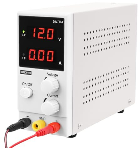 Fuente de alimentación de laboratorio, 0 30 V, 0 10 A, fuente de alimentación CC ajustable, fuente de alimentación regulable con indicador LED, medidor de corriente, fuente de alimentación conmutada