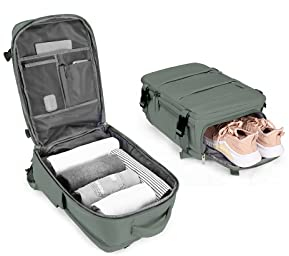 BJLFS Borse da Cabina per Ryanair 40x20x25 Bagaglio a Mano Zaino da viaggio aere,Zaino Easyjet 45x36x20,Zaino Casual per laptop da 14 pollici per scuola,Verde