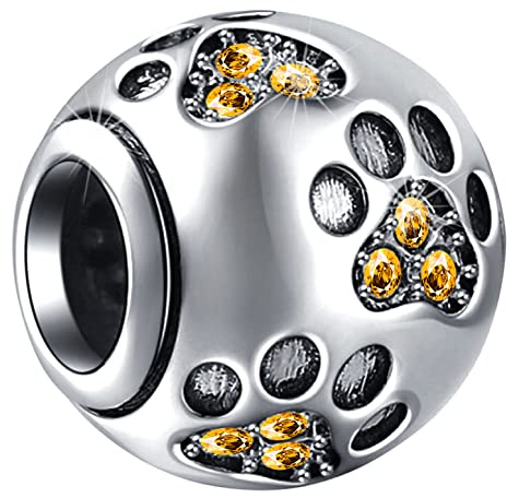 Charms d'impression de patte de chien de chat de novembre, perles d'empreinte de coeur animal de compagnie en argent sterling comme un ballon de football, cadeaux pour noël/bracelet bricolage pandora