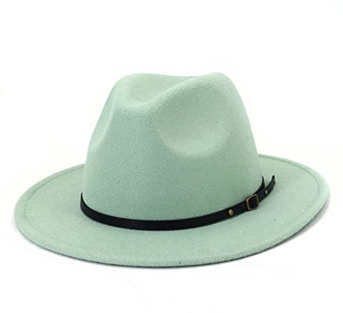 EATAN Fedora Hüte mit Gürtelschnalle für Damen und Herren, modisch, klassisch, breite Krempe, Unisex, Panama-Hut, Sonnenhut (mintgrün, verstellbar)