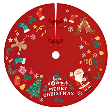 Freesiom Jupe de Sapin de Noël 90cm Jute Tapis Couvre Pied Cache Arbre Pere Noel Grande Taille Décoration au Bout Village Traditionnel Nature Tree Skirt Cadeau