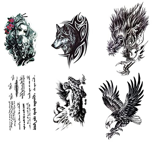 Stakee Temporäre Tattoo -Aufkleber 6 Blätter Drachen Tattoo Aufkleber Körperkunst Tattoos Gefälschter Tier Tattoo Abziehbild Für Arm Brust Bein