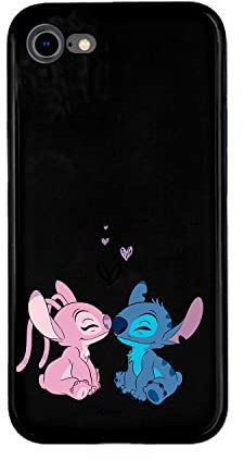 Schutzhülle für iPhone 7-8 - SE - SE 2022 Offizielle Lilo & Stitch Kuss Silikon Schwarz zum Schutz Ihres Handys. Wählen Sie die Art der Hülle, die Sie am besten mögen mit offizieller Disney-Lizenz