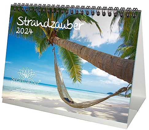 Strandzauber DIN A5 Tischkalender für 2024 Strand Strände Urlaub Ferien - Geschenkset Inhalt: 1x Kalender, 1x Weihnachts- und 1x Grußkarte (insgesamt 3 Teile)