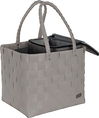 normani Einkaufskorb Einkaufstasche mit Flechtkorb 20 Liter Volumen - Picknicktasche Tasche mit Kühlfunktion Farbe Taupe Größe kleine Kühltasche