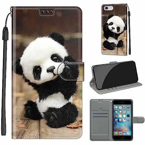for iPhone 6 / 6S Case, PU Leather Wallet Book Flip Folio Stand View Cover Pouch Compatible with iPhone 6 / 6S Phone Case (Panda)