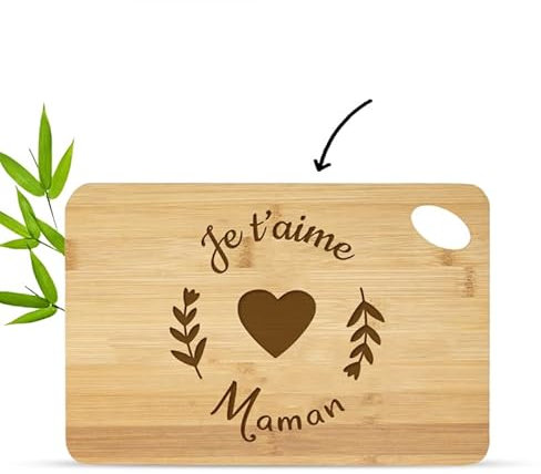 BAMBOU Mabouteille.fr® – Tabla de cortar de madera apero 20 x 30 cm para personalizar con texto y logotipo [ Tabla de cortar bambú]