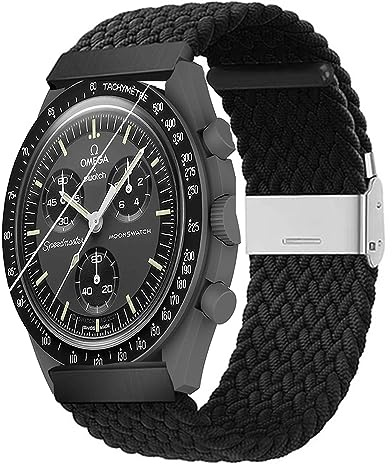 Armband kompatibel mit Moonswatch, dehnbares Sport-Solo-Loop-Armband, elastisches Nylon, geflochten, für Damen und Herren, Ersatzarmband, kompatibel mit Omega X Swatch Moonswatch Speedmaster mit