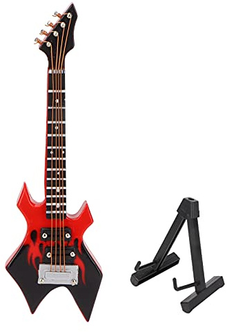TOPINCN Bass-Modell, E-Bass, Miniaturinstrument, Scharfer Winkel, Musikalische Ornamente, Miniatur-Musikinstrument, Gitarre, Dekoration, Holz, Holz, Kunststoff (10 cm roter Spitz-E-Bass)