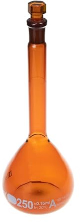 ALWSCI 2 pcs 250mL Amber Volumetric Flask, Globe Glass with Glass Stoppers, 3.3 Borosilicate Glass, Class A, White Graduation, Volumetric Flask for Laboratory School Project