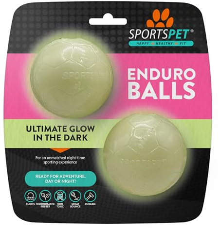 SPORTSPET Football Bounce Glow in Dark Hundebälle, 2er-Pack (64mm) | Ultimativer Glow in the Dark Hundeball, schwimmender Wurf- & Apportierball für Hunde, Leuchtbälle für Hunde