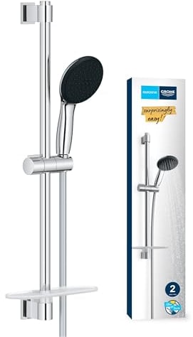 GROHE Vitalio 110, Duschset mit Ablage, 14l pro Min (Duschstangenset mit: Duschkopf 2 Strahlarten, 1,75m Schlauch, Duschstange 60cm, zum Kleben oder Bohren, ohne Kleber), rund, chrom, 26952001