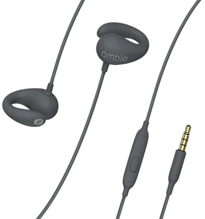 ambie Sound Earcuffs - Open Ear Earbuds Wired Ear Clip 3.5mm Headphones with Built-in Microphone & Easy Volume Control | Clip-on Ear Cuff Style Headset | Lightweight Silicone, Black