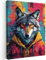 MuchoWow© Leinwände 50x70 cm Wall Decoration Bilder für die Wand Schlafzimmer Deko Pictures Canvas Painting Wanddekoration Wohnzimmer Graffiti - Wolf - Street Art - Wilde Tiere