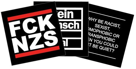 Merchbaendchen Shop FCK NZS, Kein Mensch ist illegal, Why be Racist Sticker Paket (30 oder 300 Stück) 7,4cm x 7,4cm (300 Stück)