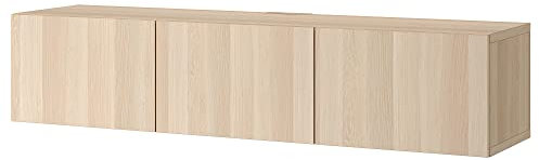 BESTÅ TV-Bank mit Türen, 180 x 42 x 38 cm, weiß gebeizte Eichenoptik / Lappviken weiß gebeizte Eichenoptik