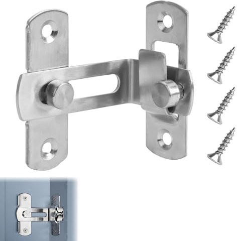 Flip Door Sliding Latch, 90 Degree Stainless Steel Barn Door Latch Lock Security Privacy Latch Buckle Safety Right Angle Curved Door Stopper Lock for Bathroom Garage Garden Window(Silver)