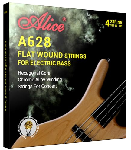 Flatwound Bass Guitar Strings - Coated Hexagonal High Carbon Steel Core Bass Strings - For Bass Guitar 4 String - 45-100 Gauge