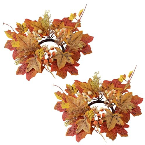 2pcs Kerzenring 9,8 Zoll Kerzenring künstlicher Ahornblattkranz Thanksgiving Kerzenringhalter Mini Herbstkranz für Säulen Herzstück Tabletop Dekoration Kleiner Herbstkranz Herbstdose