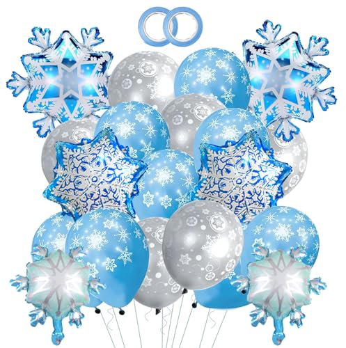 ParPix Schneeflocken Ballons Frozen Geburtstagsdeko,26 Stk Schneeflocken Luftballon,Weihnachten Deko Schnee Folienballon Frozen,Luftballon Schneeflocke,Snowflake Luftballons Frozen Winter Dekorationen