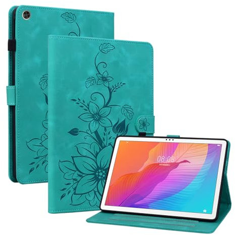 Rosbtib Custodia Cover per Huawei MediaPad T5 10.1 pollici 2018 Modello AGS2-W09/W19/L09, Slim Fit Folio Pieghevole Cover Protettiva con Slot per schede Chiusura Magnetica, Gigli verdi