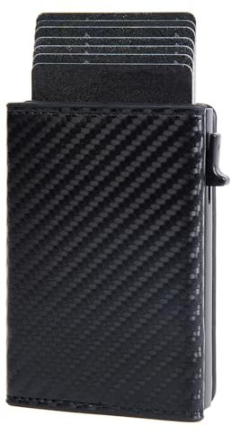 Sipiris Porta Carte di Credito Uomo,Portacarte Uomo,Portafoglio Uomo Slim con Blocco RFID,Pop-Up Porta Carte con Porta Monete(Carbon Nero)