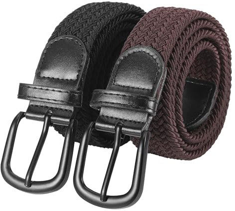 Huiguli 2 Stück Elastischer Gürtel Herren, Dehnbarer Flechtgürtel mit Metallschnalle, Stoffgürtel Ohne Löcher für Damen und Herren, 3.5*110cm Schwarz und Braun