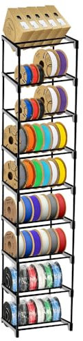 Razzi Fidel Modulares 3D-Drucker-Filament-Aufbewahrungsregal mit 9 Ebenen, Metallspulenhalter, hält bis zu 54 × 1 kg Spulen, anpassbare Ebenen, werkzeuglose Montage
