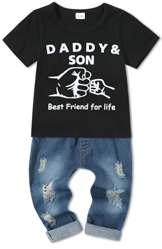 SOLOYEE Baby Boys Outfits Clothes Sets Baby Boys' Clothing 1-5T Infant Letter Printed Sweatshirt Kid Fashion Boys Outfit Long Sleeve Hoodie Tops Ripped Jeans Clothes 2 Pcs