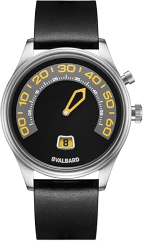 Svalbard TIME TRAVEL HX12 Quarz Stahl Grau Gelb Leder Schwarz Saphir Herrenuhr, Orange, Gürtel