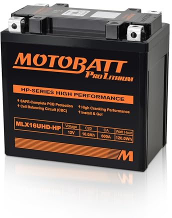 MotoBatt MLX16UHD-HP Batterie de moto au lithium LiFePO4 avec puissance de démarrage plus élevée (12 V 600 CA 10 A) Compatible avec KTM Yamaha, Honda, Suzuki Powersports Parts