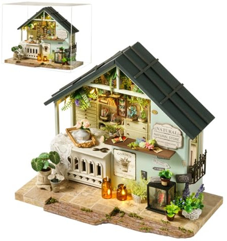 UINOFER DIY Gewächshaus Holz, Miniatur Garten Haus Selber Bauen mit Möbeln, Kreatives Bausatz Erwachsene, Modellbausatz für Erwachsene und Kinder (Plants Studio)