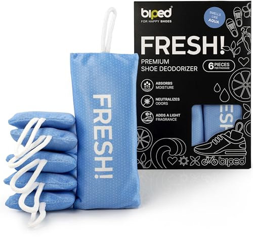 biped FRESH! premium shoe deodorizer - Schuhdeo gegen Geruch und Schweiß - Duft Schuhkissen mit Bambus Aktivkohle - Schuh Geruchsentferner für Sneaker, Schuhe und Sporttaschen z2925(AQUA, 6 Stück)