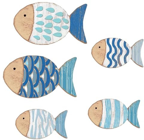 Decoración de peces para el hogar, decoración de madera para el baño, decoración rústica vintage costera para salón, dormitorio, área de piscina, casa de jardín, cocina, exterior y baño