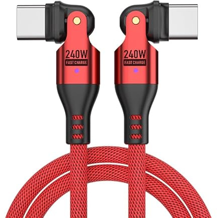 USB C auf USB C Kabel 1m[240W 48V/5A] Winkel, PD3.1&QC4.0+, 180 Grad Schnellladekabel 140W 100W für iPhone16 15/Pro Max/Plus, Samsung S24 Ultra S23 S22 S21, MacBook Pro/Air, iPad Pro/Air/Mini (1m)