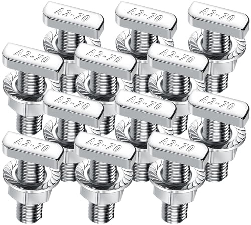 Lot de 12 vis à tête marteau M8 x 25 - En acier inoxydable A2-70 - Avec écrous à dents de blocage - Écrous à bride - Vis à double filetage M8 - Pour rail de montage solaire PV, serre et profil en