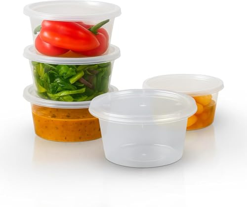 We Can Source It Ltd – Round Clear Plastic Food Containers 8oz with Lid – 120mm (D) x 30mm (H) Microwave & Freezer Safe Boxes for Hot, Cold Foods – Stackable, Leakproof & Reusable Design - Pack of 100