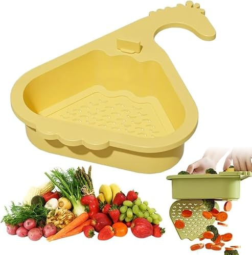 2026 Sink Basket, Automatic Corner Sink Strainer, Storage Compartment for Food, Fruits and Vegetables (Yellow)