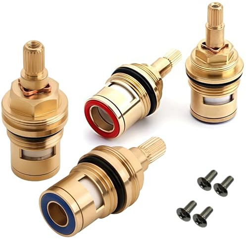 4 Pcs Solid Brass Ceramic Tap Cartridge, 1/4 Turn, Hot & Cold 2 Pairs | 20 Spline, 50Mm Height, Integrated Rubber Seals, Anti-Leak Design, Fits Most Uk Kitchen And Bathroom Mixer Taps