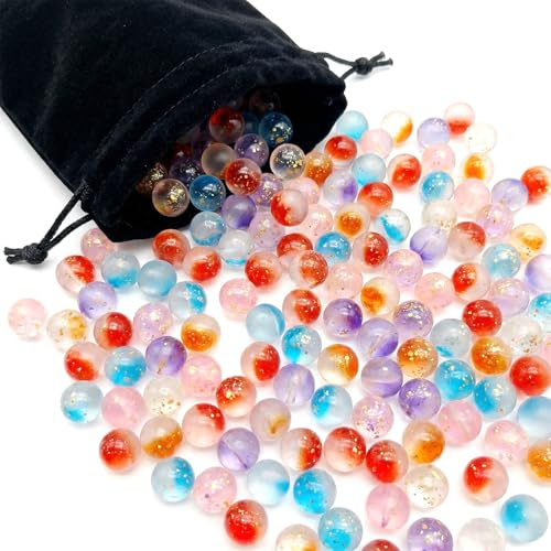Werownsgso 100 Stück Murmeln Bunt Glasmurmeln mit Aufbewahrungsbeutel 10 mm Glas Murmeln Murmelspiel Deko für Hand Augen Koordination Ggeeignet für Drinnen und Draußen