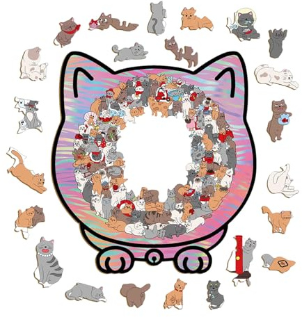 Wooden Puzzles - Cat Shaped Cute Home Decor, Wooden Animal Puzzles for Adults - for Women Men Children Son Daughter Teens